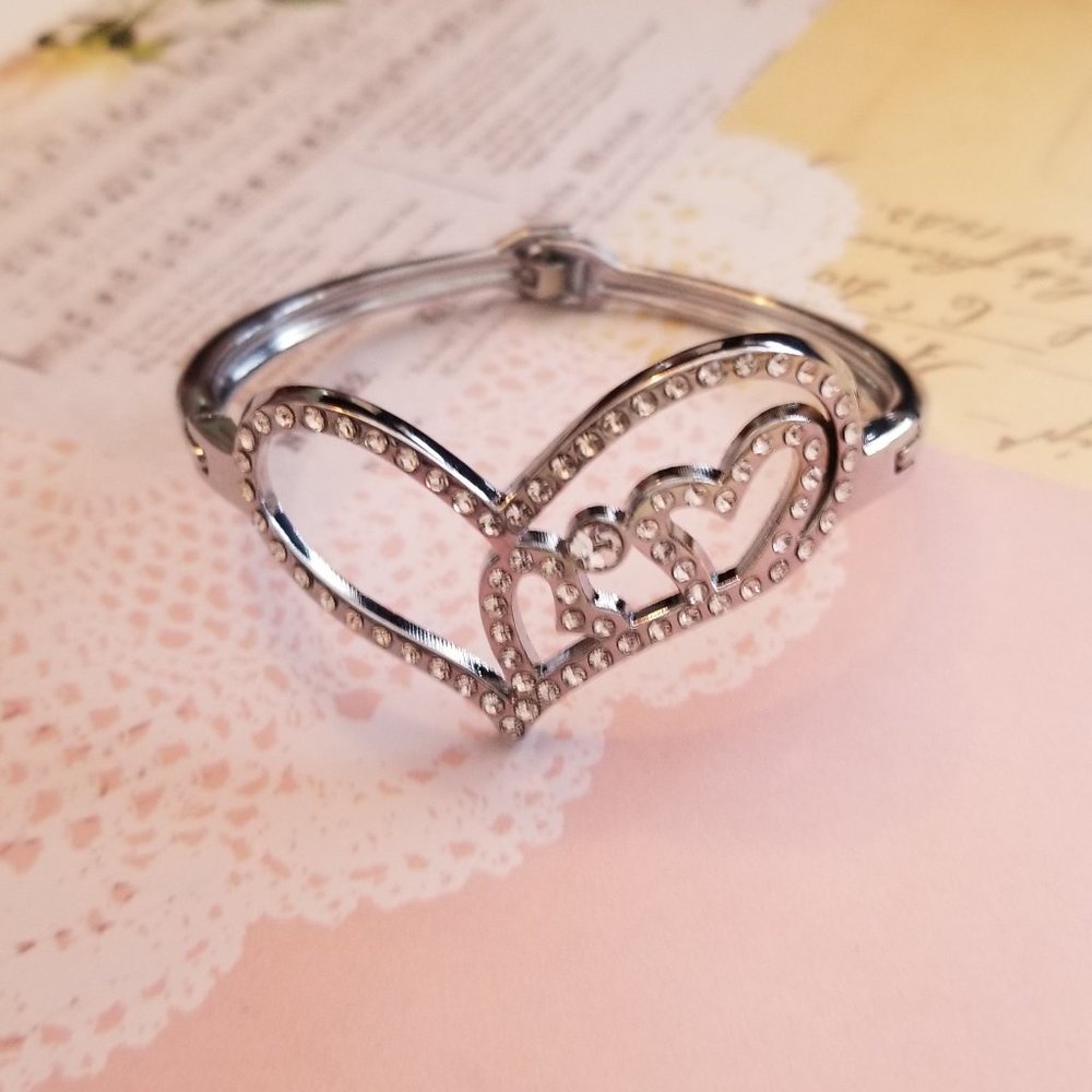 Crystal Heart Hinged Bracelet